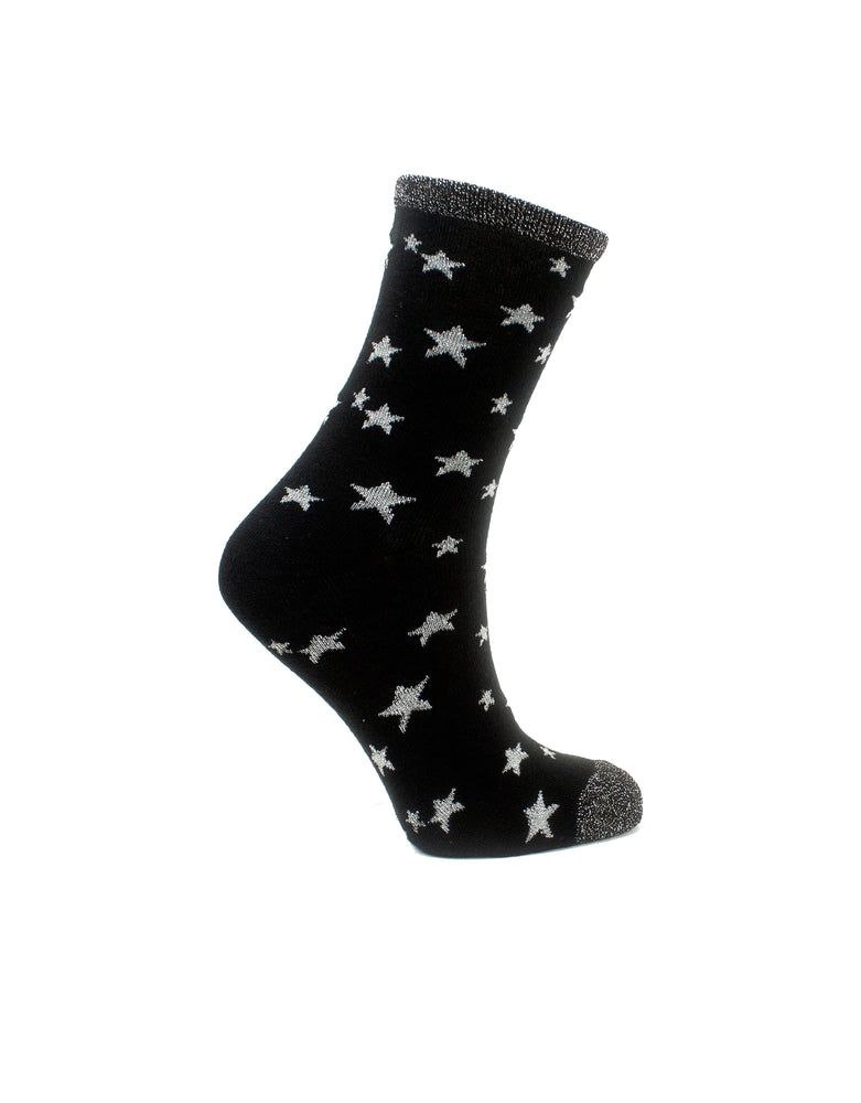 Sparkly Star Print Cotton Crew Socks