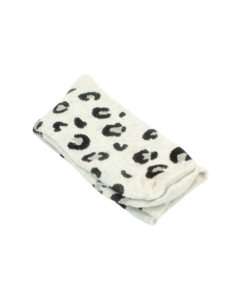 Animal Print Cotton Crew Socks (Light Grey)