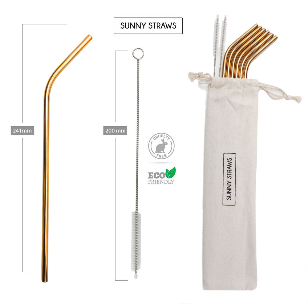Gold Bent Straw Set (6) with Brushes (2)
