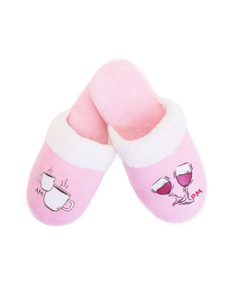 Women's AM Coffee/PM Wine Slippers-Light Pink